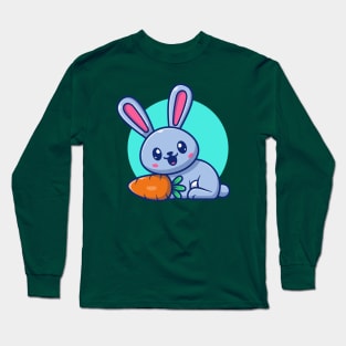 Cute Rabbit With Carrot Cartoon Long Sleeve T-Shirt